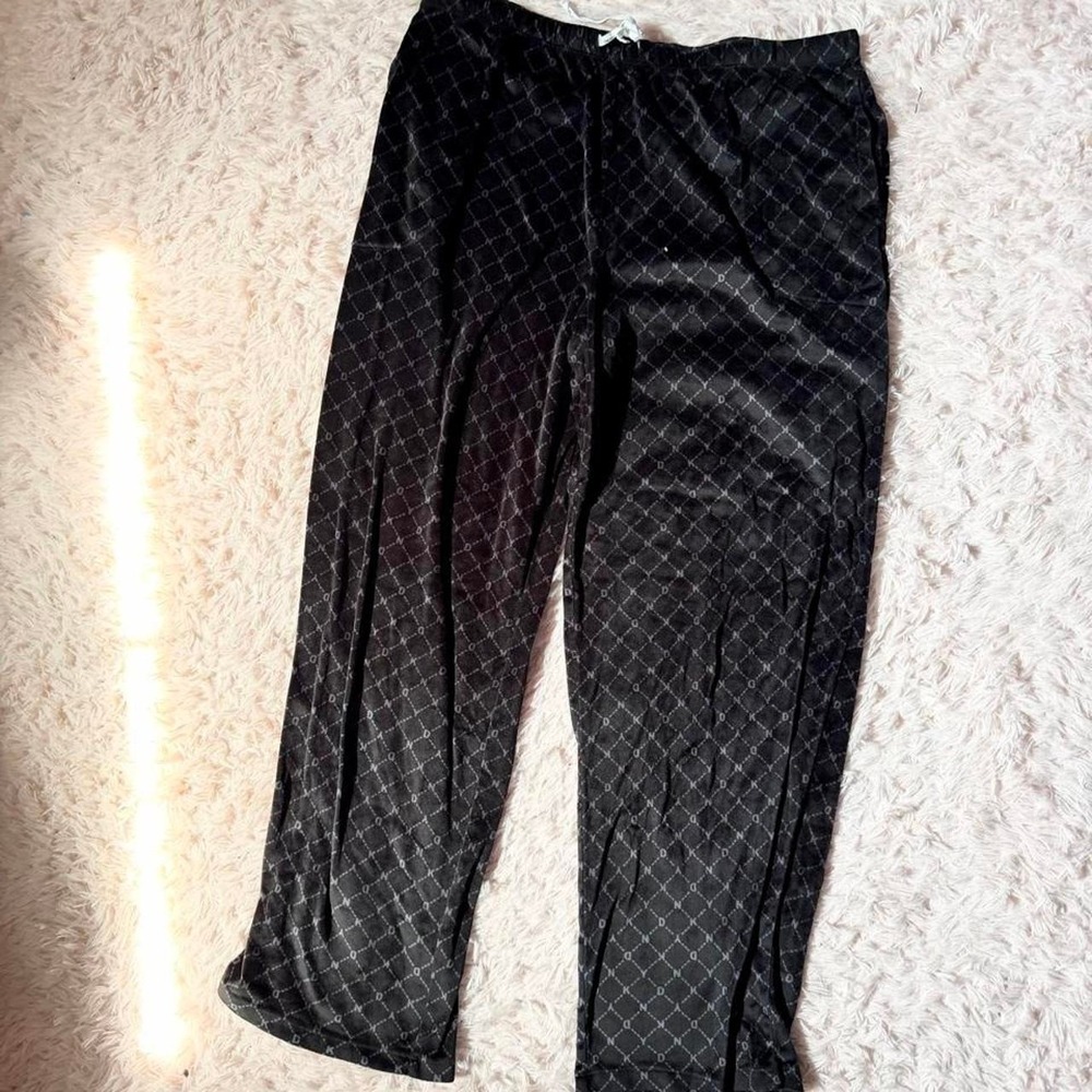 Velour Soft Fuzzy DKNY Chic Geometric Lounge Casual Sleepwear Pants Womens L